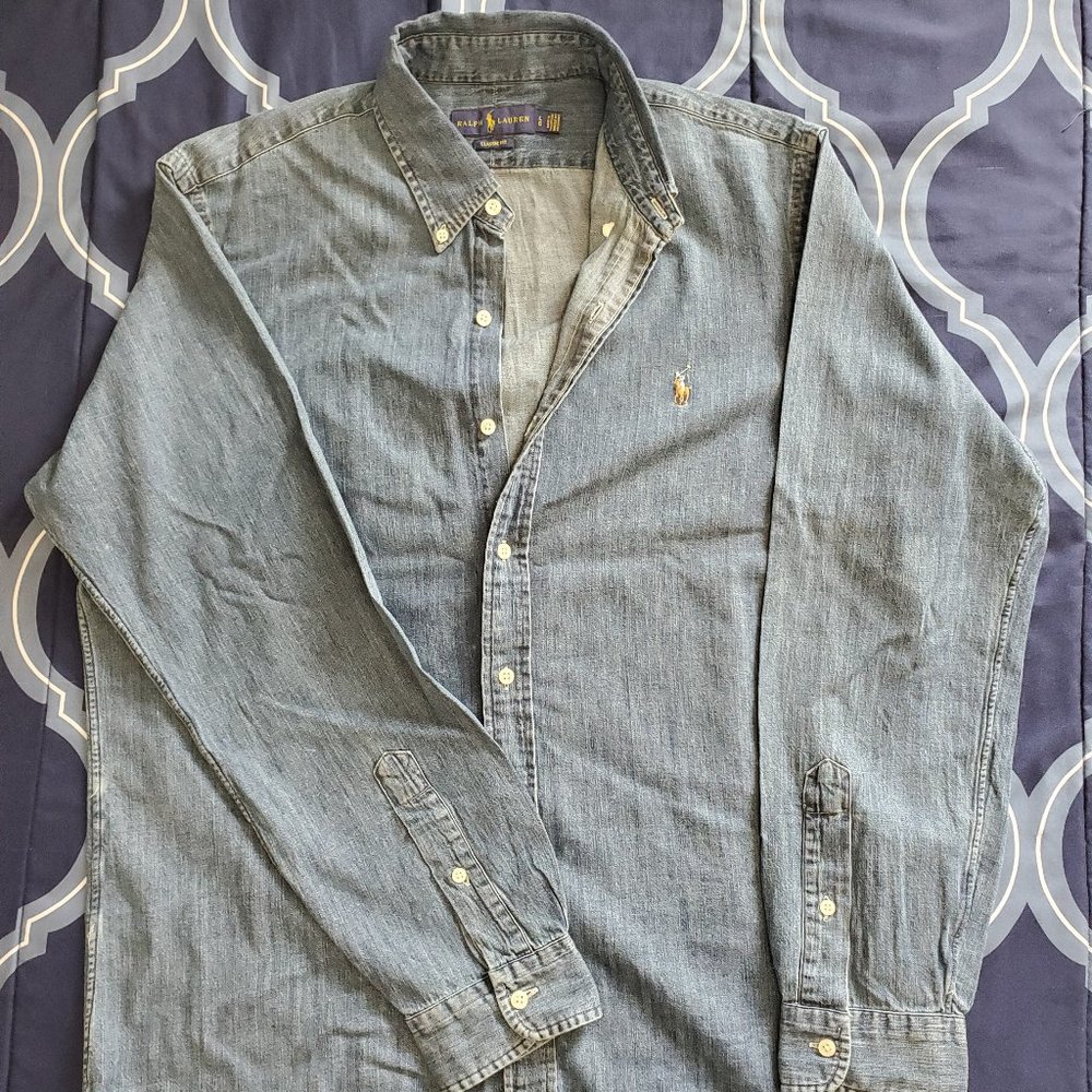 Men's Large, Polo Ralph Lauren Long-sleeved Collard Jean Button - Up